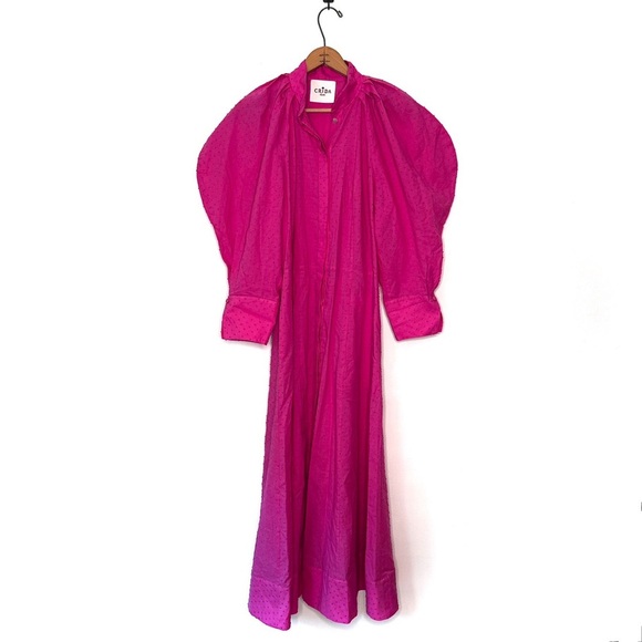 CRIDA | Milano Women's Pink Busseto Blouson-Sleeve Swiss Dot Dress Size 8 - Picture 3 of 12